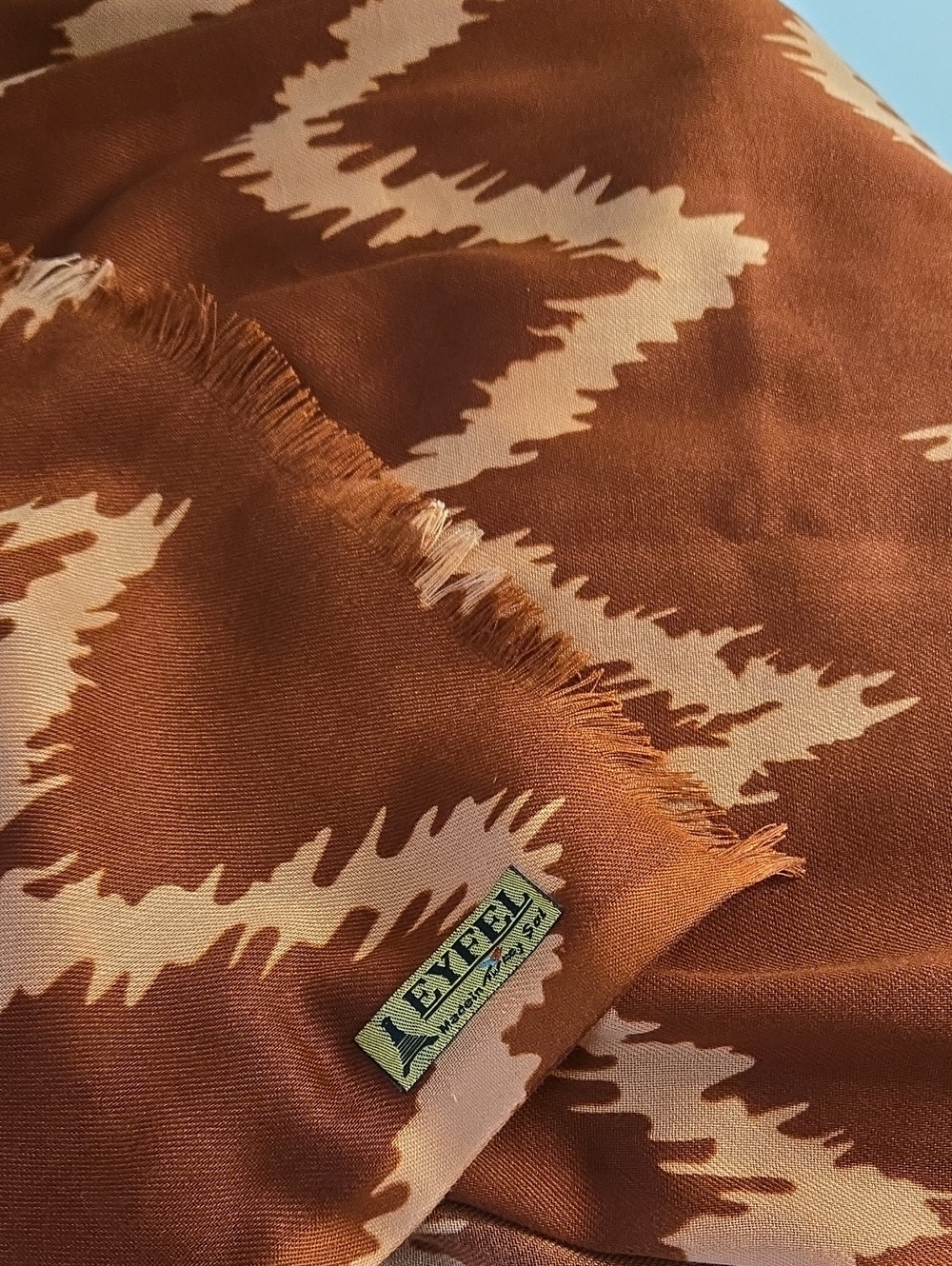 Eyfel Silk Scarf in Burnt Orange & Cream Zigzag Print